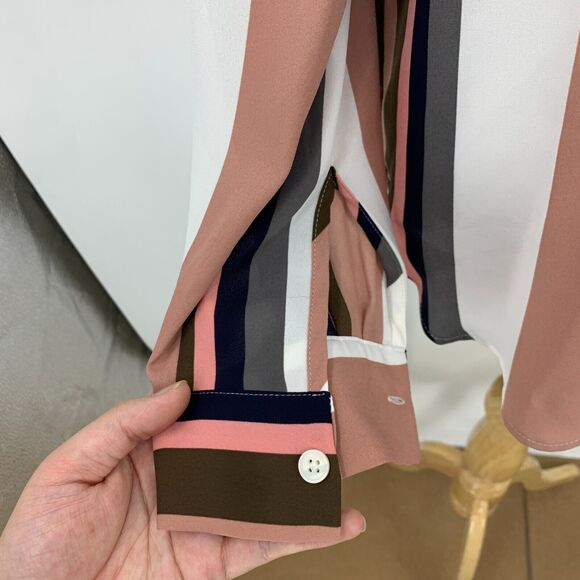 Ann Taylor Stripe Blouse Womens S Small Multi 1/2 Button Flap Pockets Loose Fit - Picture 5 of 13